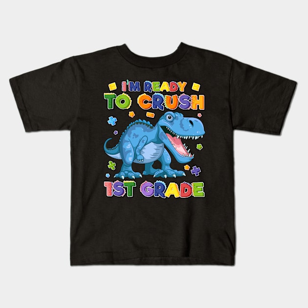 Kids 1st Day of School Crush 1st Grade Trex Dinosaur Gift Kids Kids T-Shirt by Sky full of art